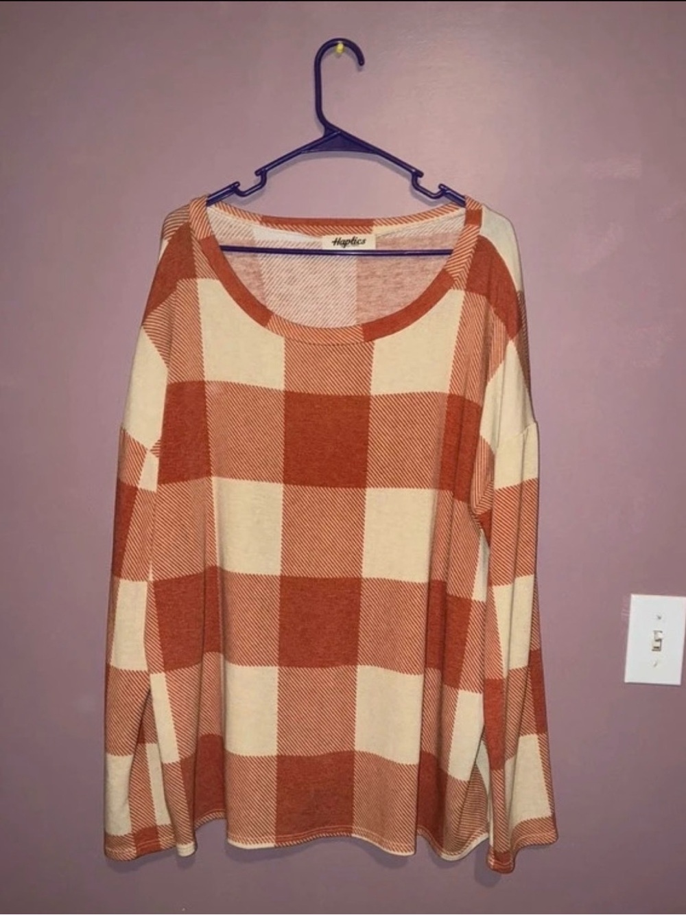 Hayden Rust and Cream Plaid Scoop-Neck Knit Top